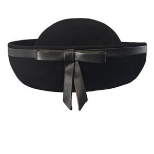 Vintage Glenover Henry Pollack Black Wool Hat Leather Bow 100% Wool Vintage Glam